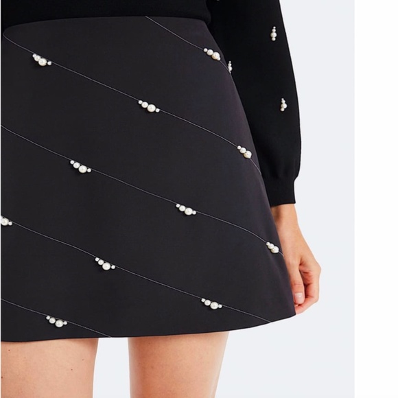 MILLY Cady Pearl Embroidered Mini Skirt In Black/ecru - Picture 4 of 6